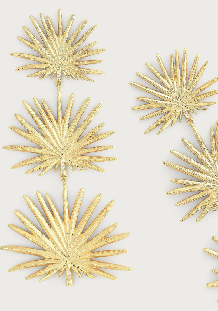 Large Triple Fan Palm Dangle Earrings