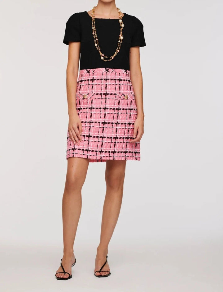 Weill Paris Dual - Material Tweed Dress with Pink Checkered Skirt - BTK COLLECTIONS