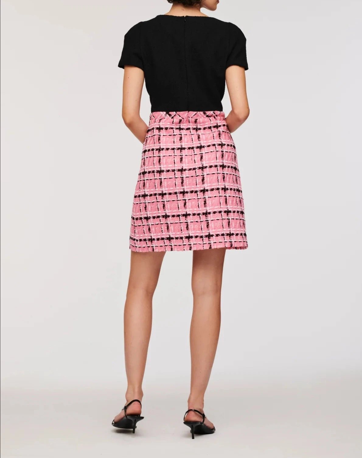 Weill Paris Dual-Material Tweed Dress with Pink Checkered Skirt - BTK COLLECTIONS