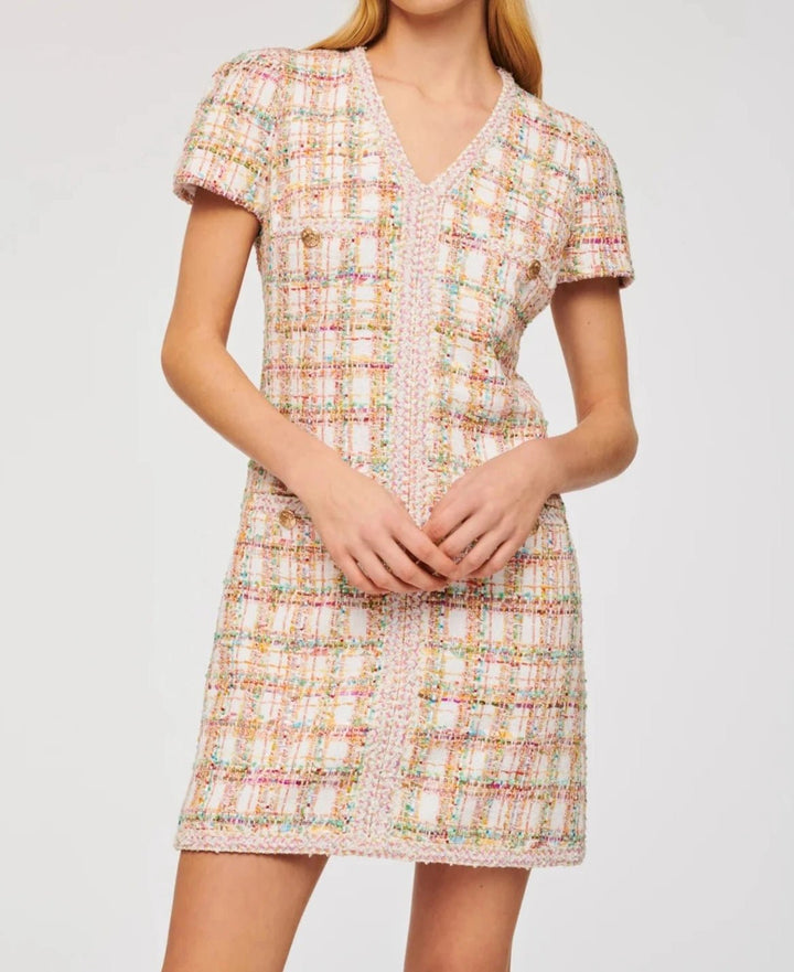 Weill Paris Multi - Color Tweed Short Dress with V - Neck - BTK COLLECTIONS