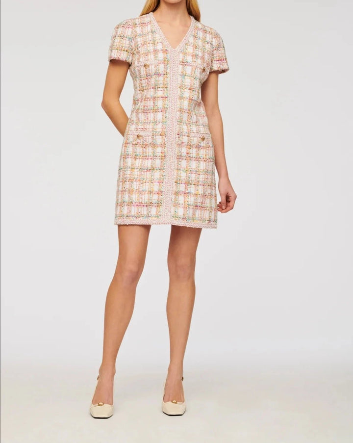 Weill Paris Multi - Color Tweed Short Dress with V - Neck - BTK COLLECTIONS