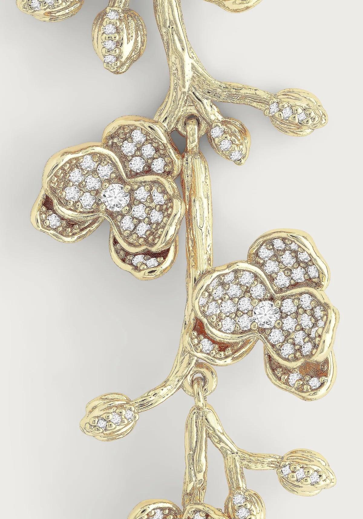 White Orchid Pave Clear Dangle Earrings - BTK COLLECTIONS