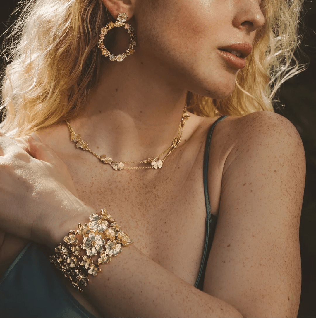 Wildflowers Gold Wide Cuff - BTK COLLECTIONS
