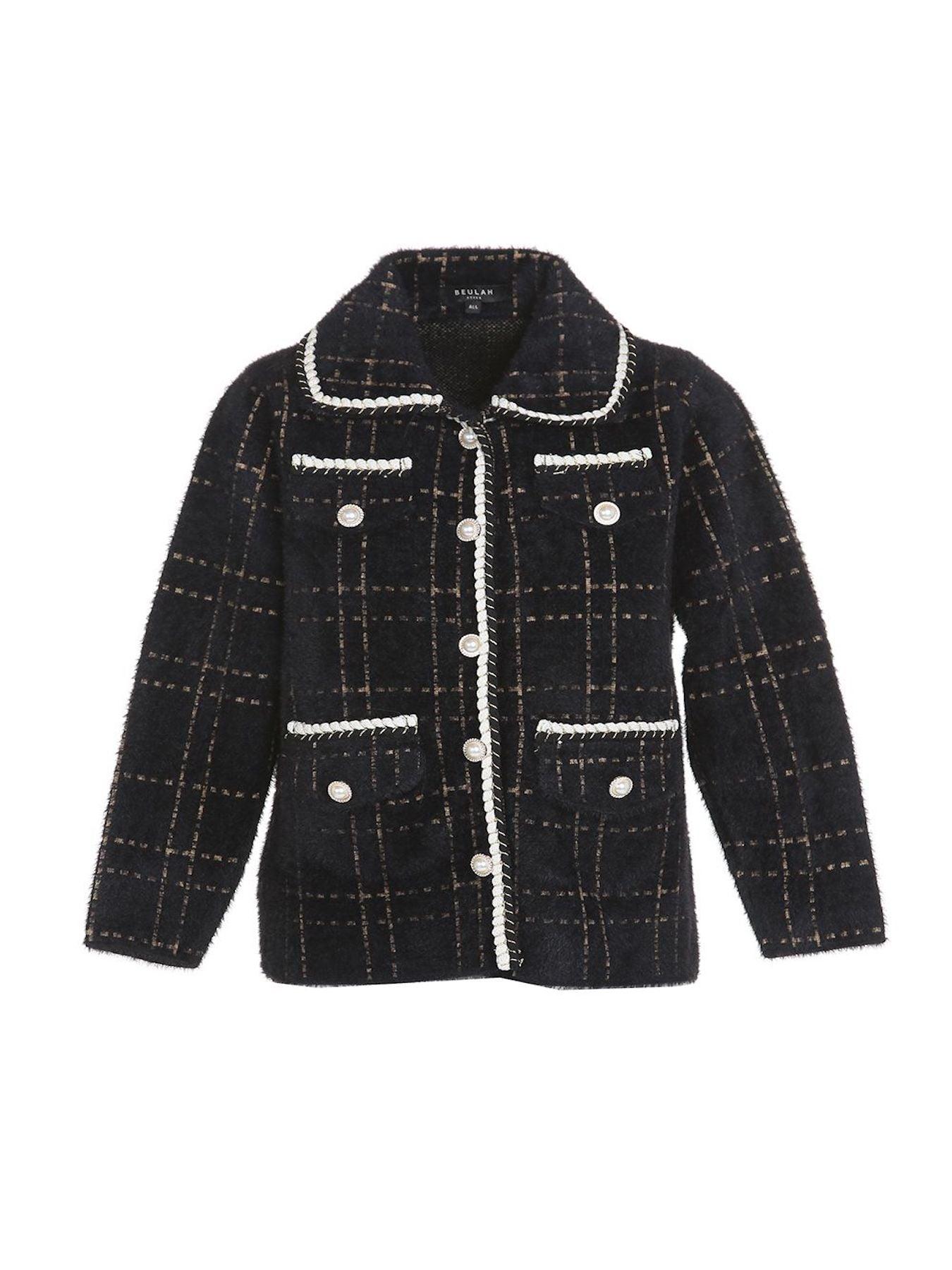 Black Contrast Lining Plaid Tweed Jacket - BTK COLLECTION