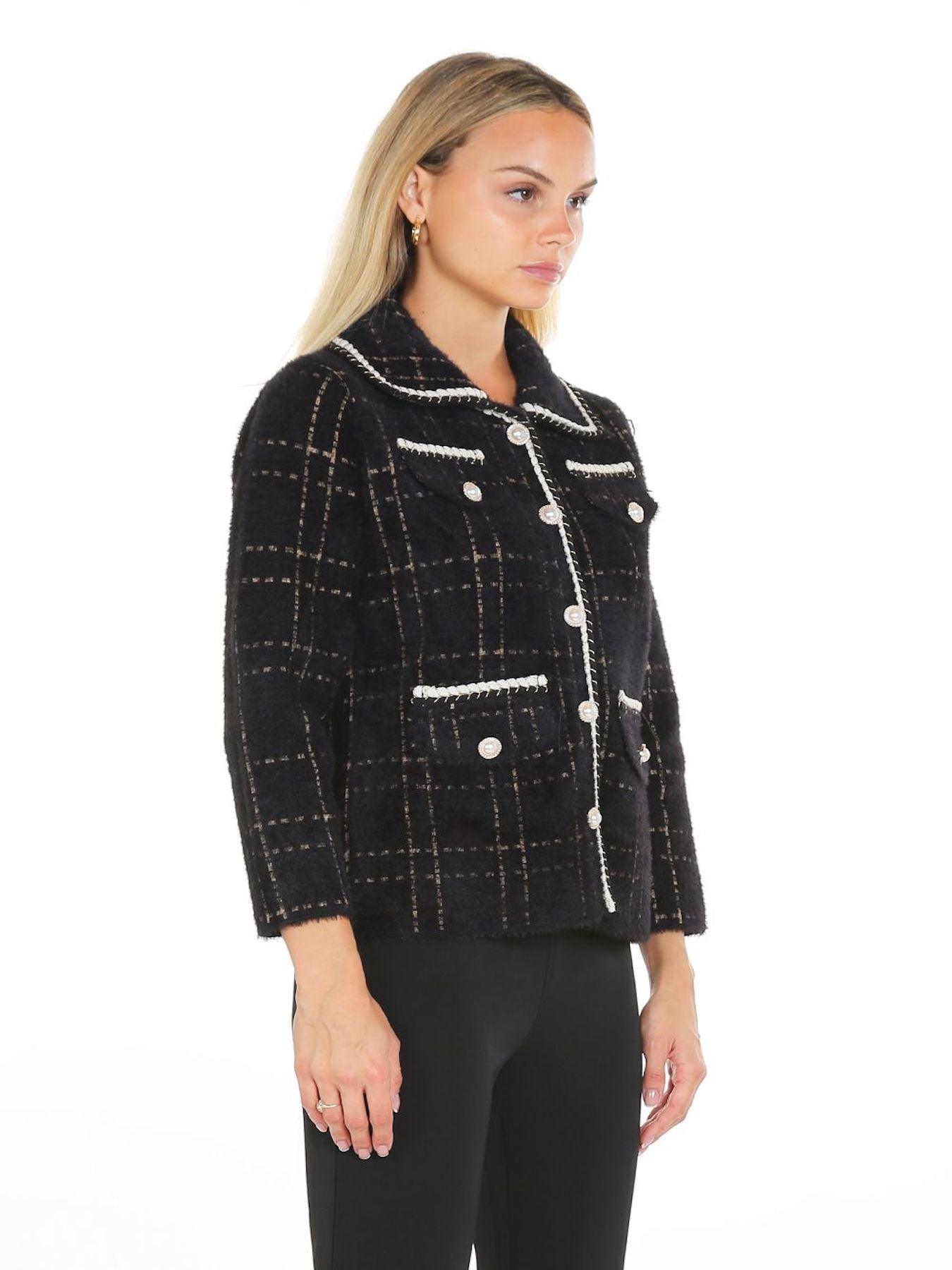 Black Contrast Lining Plaid Tweed Jacket - BTK COLLECTION