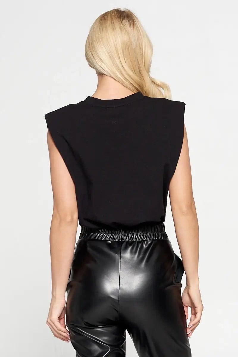 Black Solid Shoulder Pad Top - BTK COLLECTION