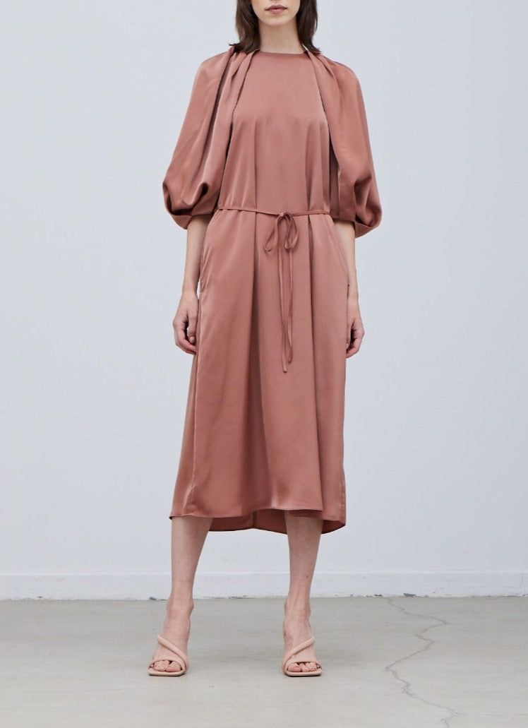 Blossom Sleeves Satin Dress - BTK COLLECTION