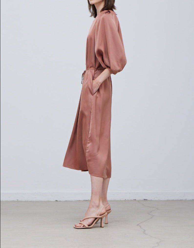 Blossom Sleeves Satin Dress - BTK COLLECTION