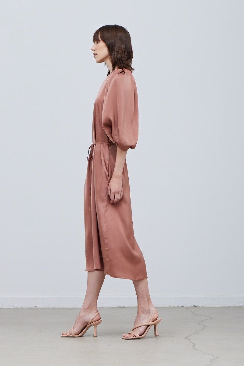 Blossom Sleeves Satin Dress - BTK COLLECTION