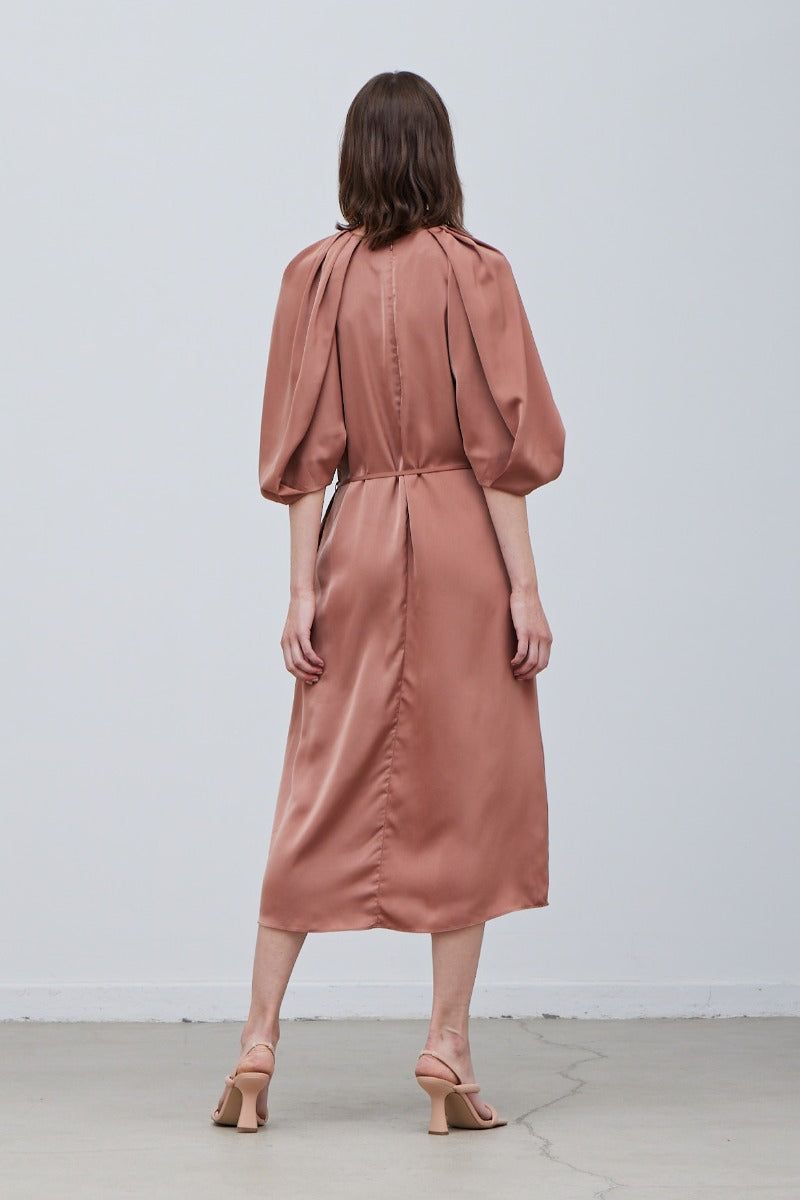 Blossom Sleeves Satin Dress - BTK COLLECTION