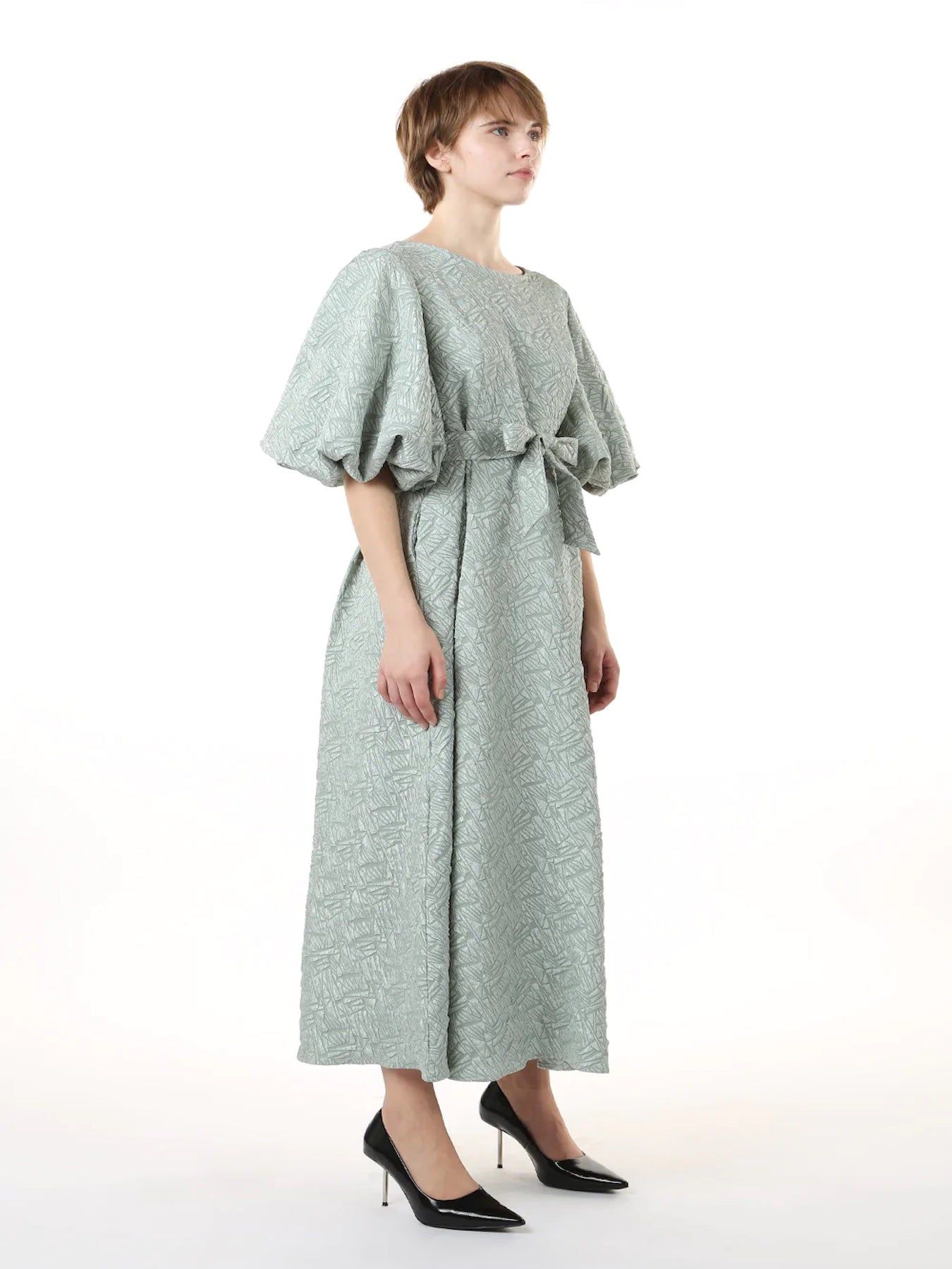 Boat Neck Embossing Textured Dress - BTK COLLECTION