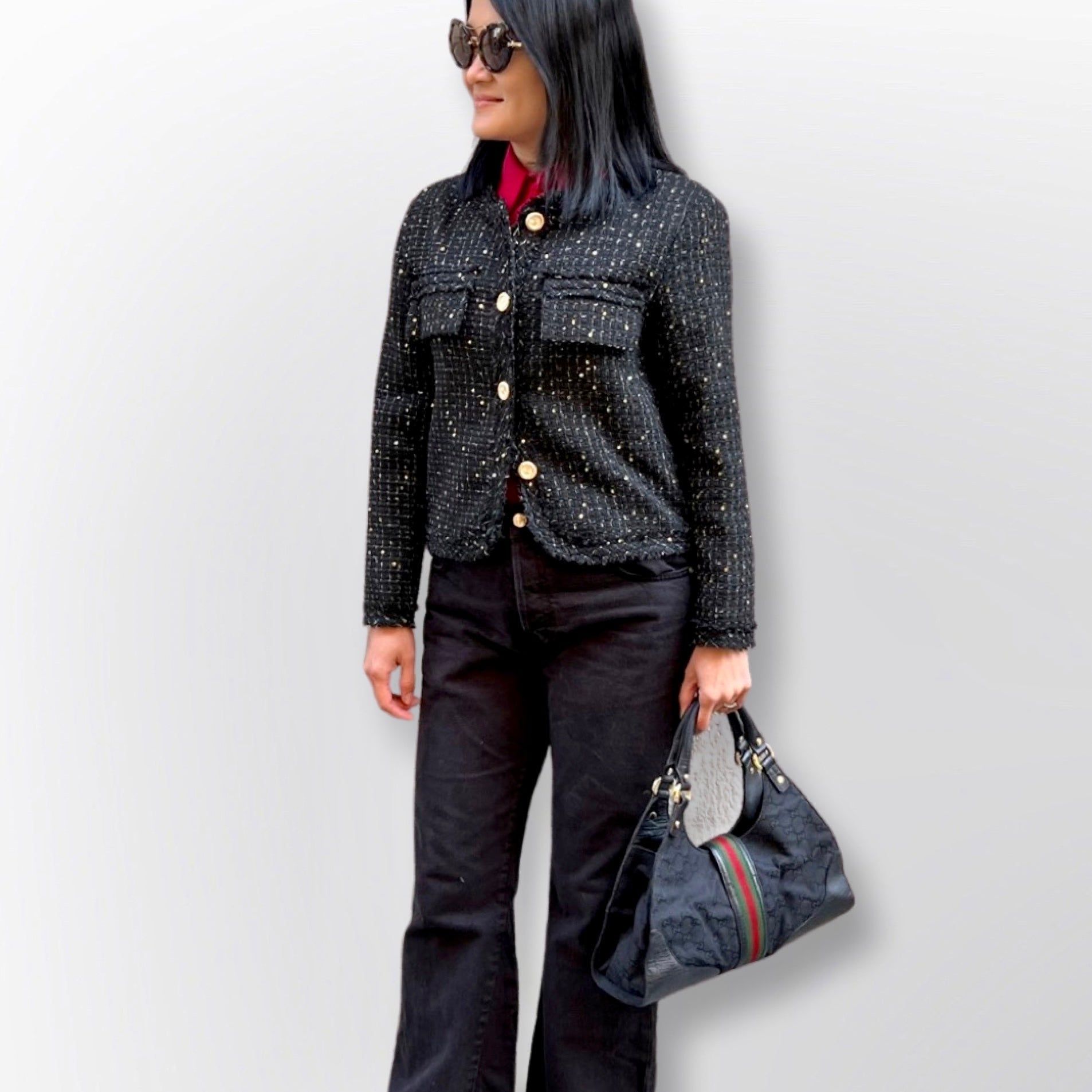 Buttoned With Pockets Tweed Jacket - BTK COLLECTION