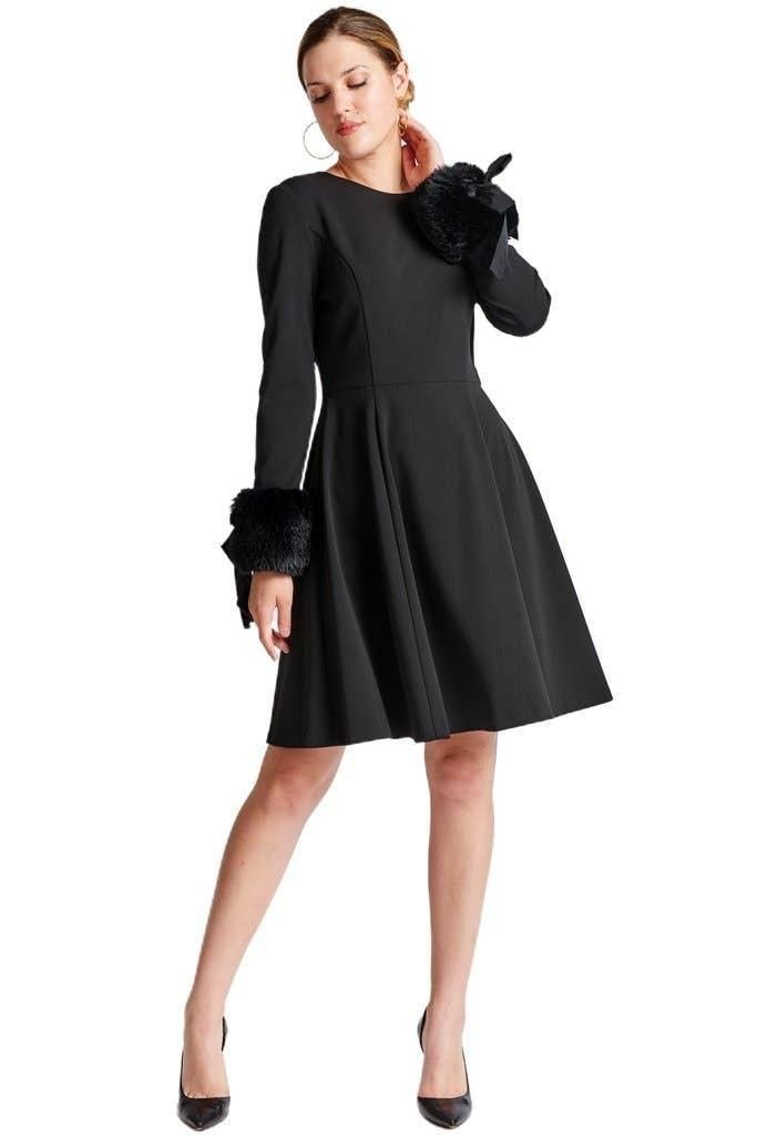 Caroline Dress - Crepe fit & flare dress with faux fur cuffs - BTK COLLECTION