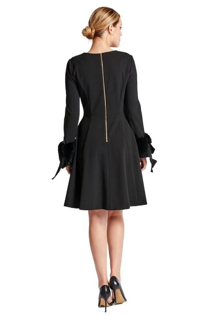 Caroline Dress - Crepe fit & flare dress with faux fur cuffs - BTK COLLECTION