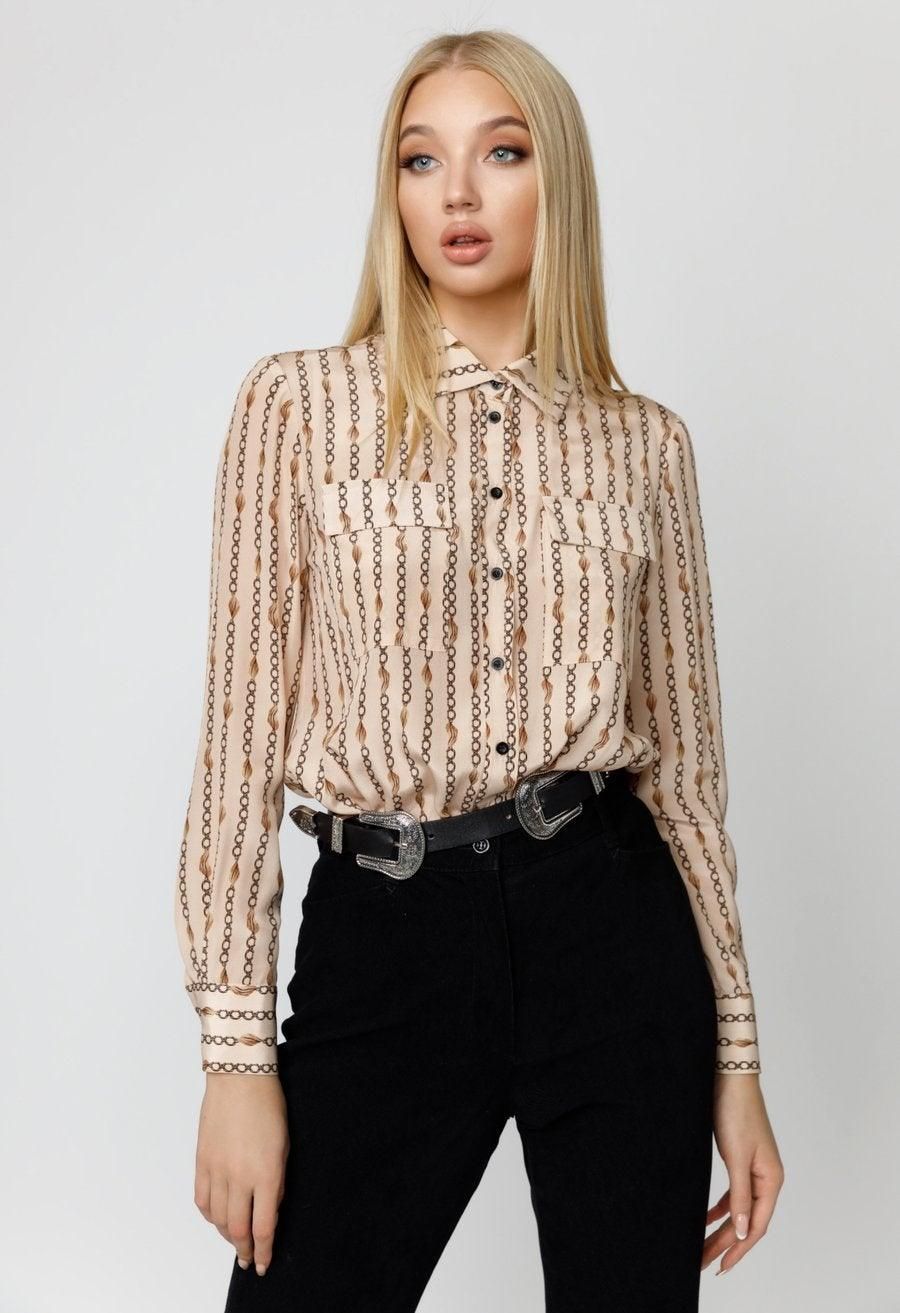 Chain Chest Pocket Silk Blouse - BTK COLLECTION