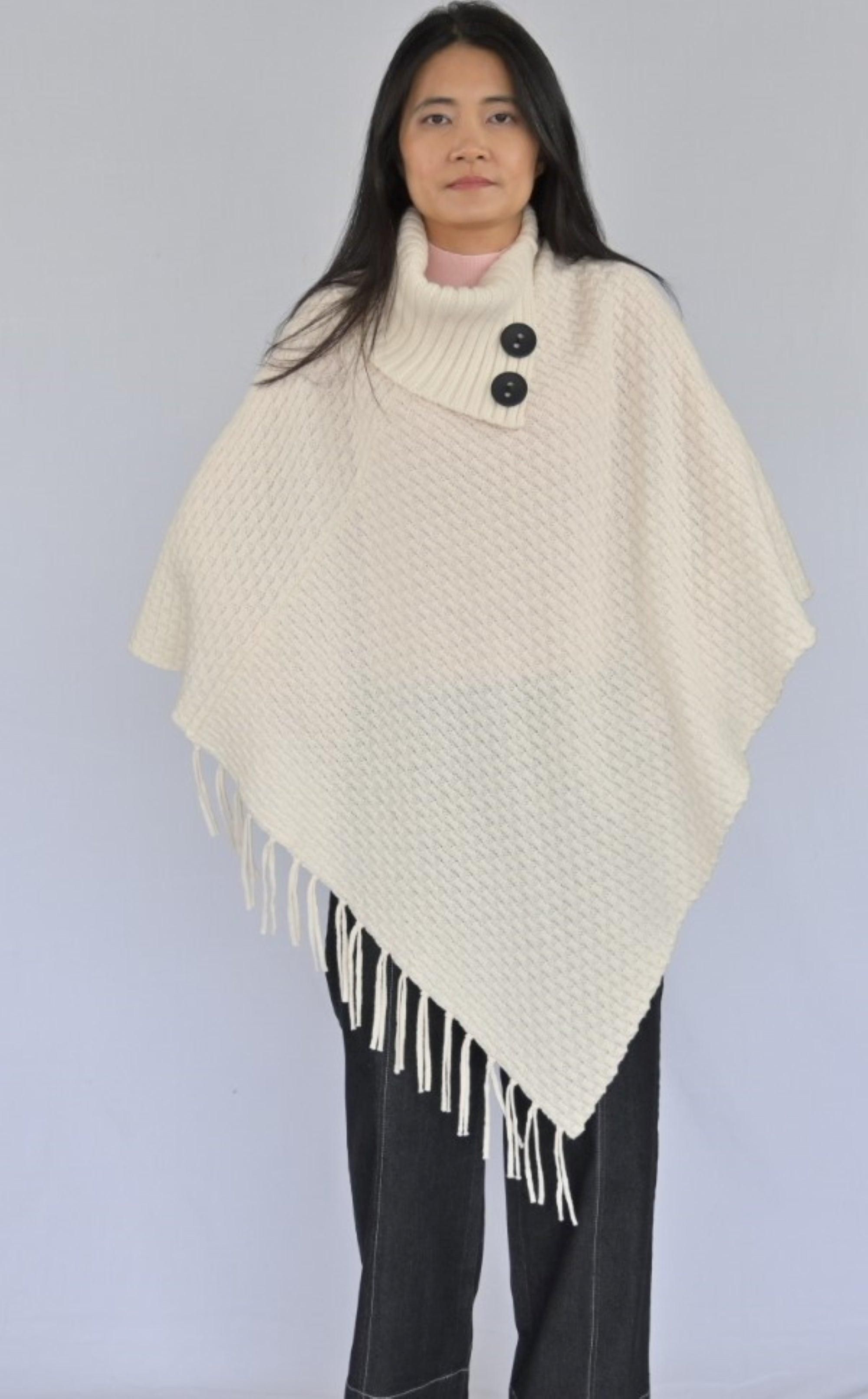 Classic Wool Poncho With Buttons - BTK COLLECTION