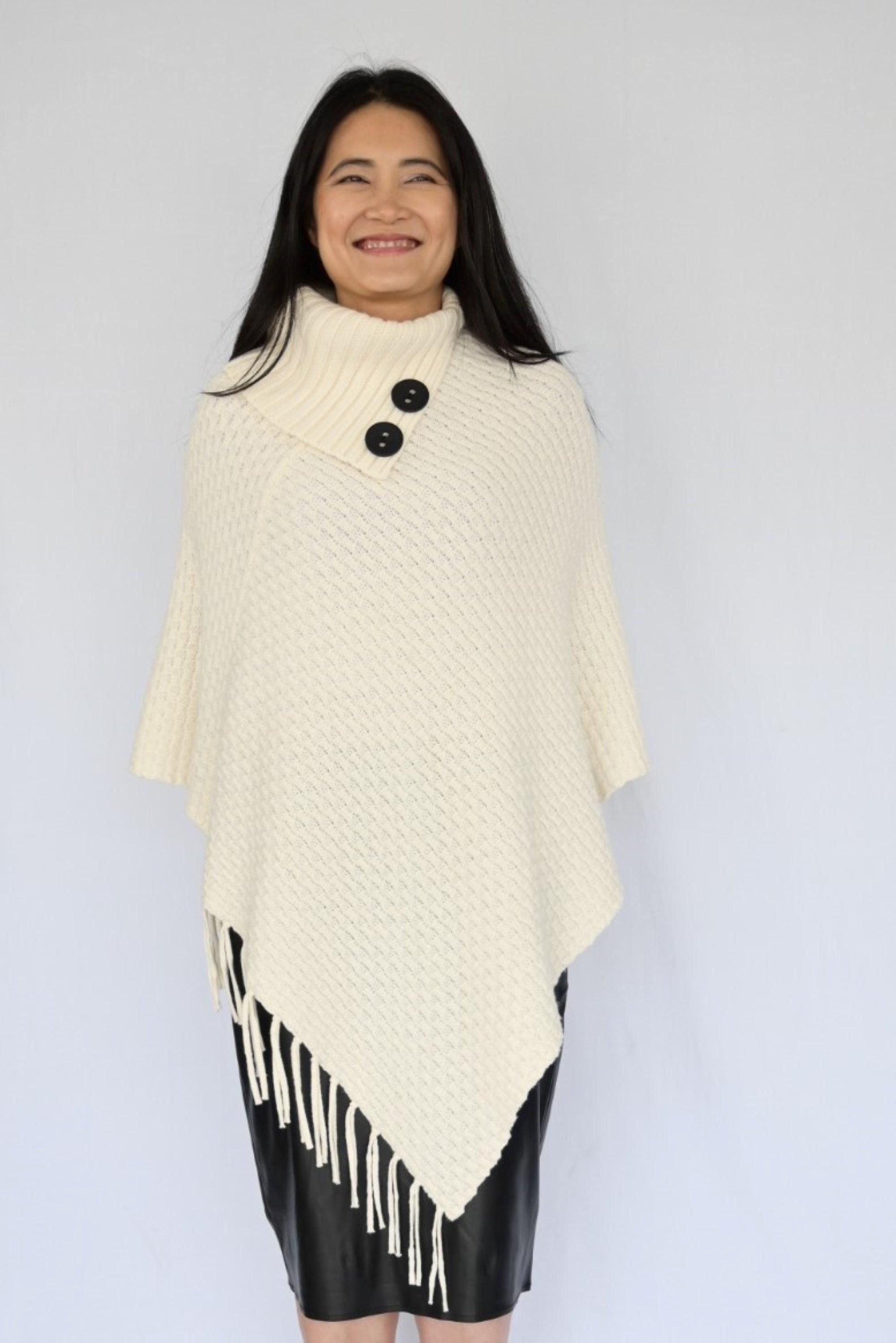 Classic Wool Poncho With Buttons - BTK COLLECTION