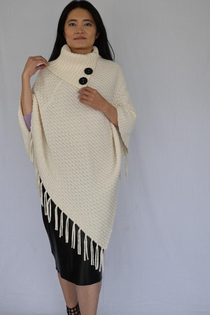 Classic Wool Poncho With Buttons - BTK COLLECTION