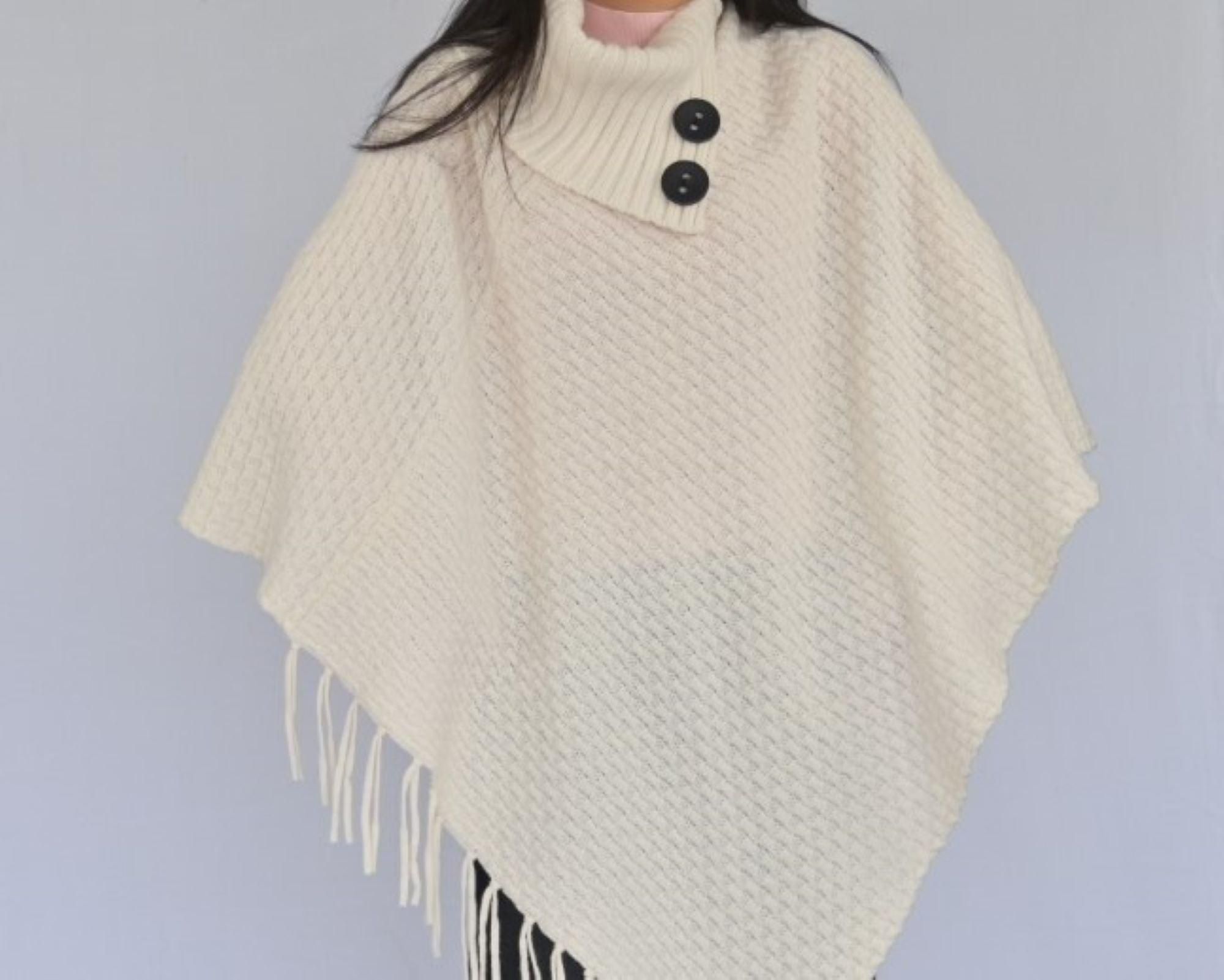 Classic Wool Poncho With Buttons - BTK COLLECTION