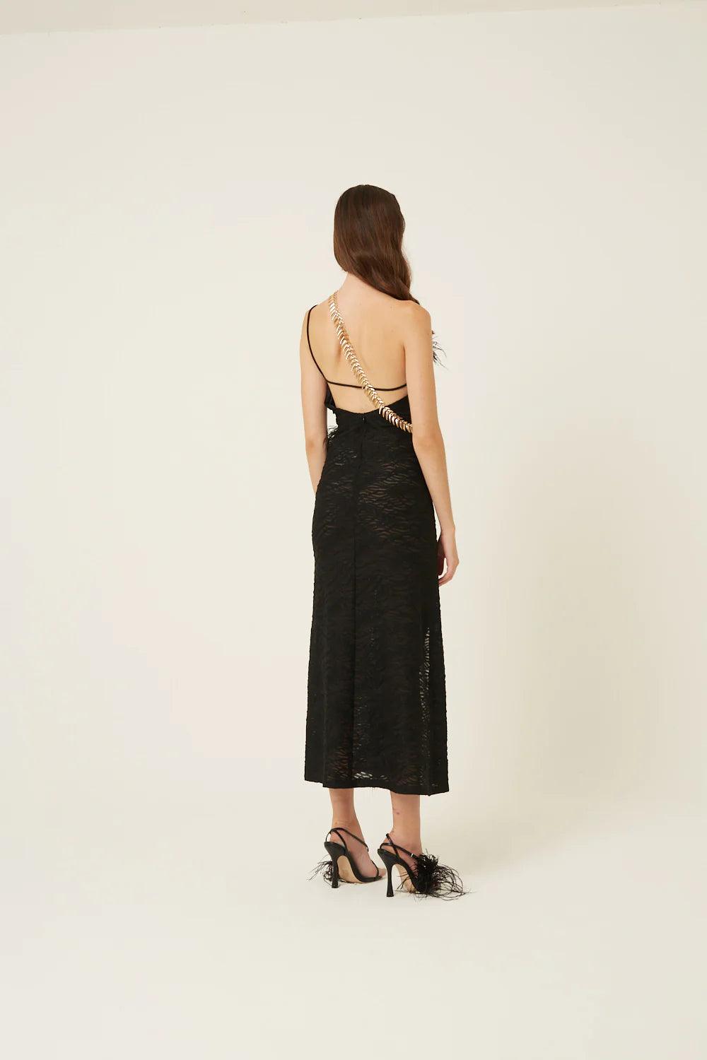 Coco Black Faux Feather Trim Dress - BTK COLLECTION