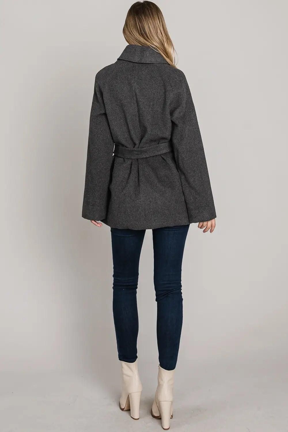 Collared Pocket Wrap Coat - BTK COLLECTION