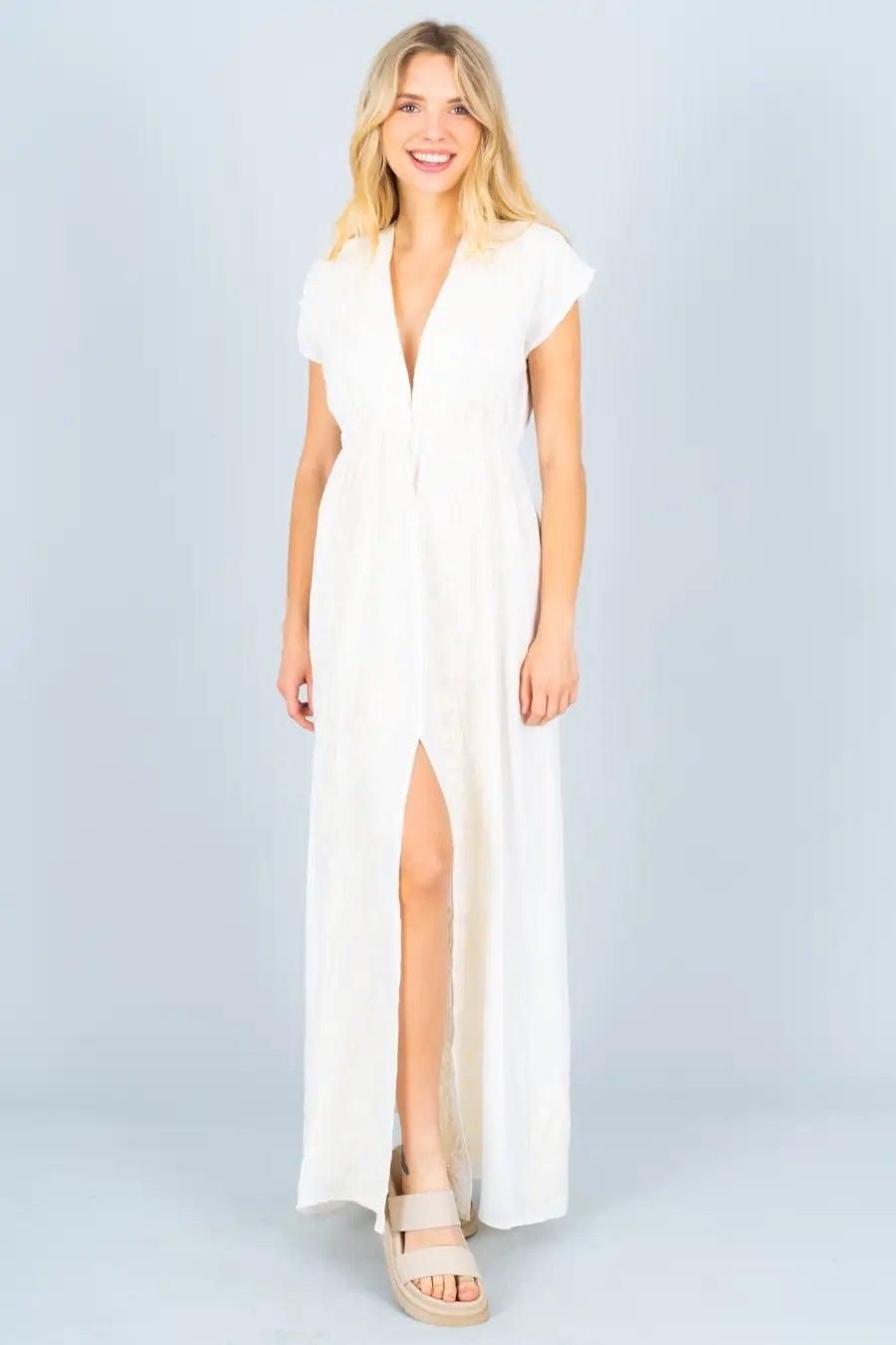 Embroidered Maxi Dress with Split - BTK COLLECTION