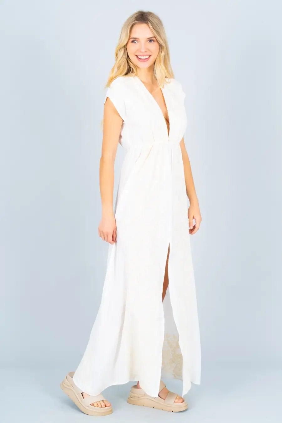 Embroidered Maxi Dress with Split - BTK COLLECTION