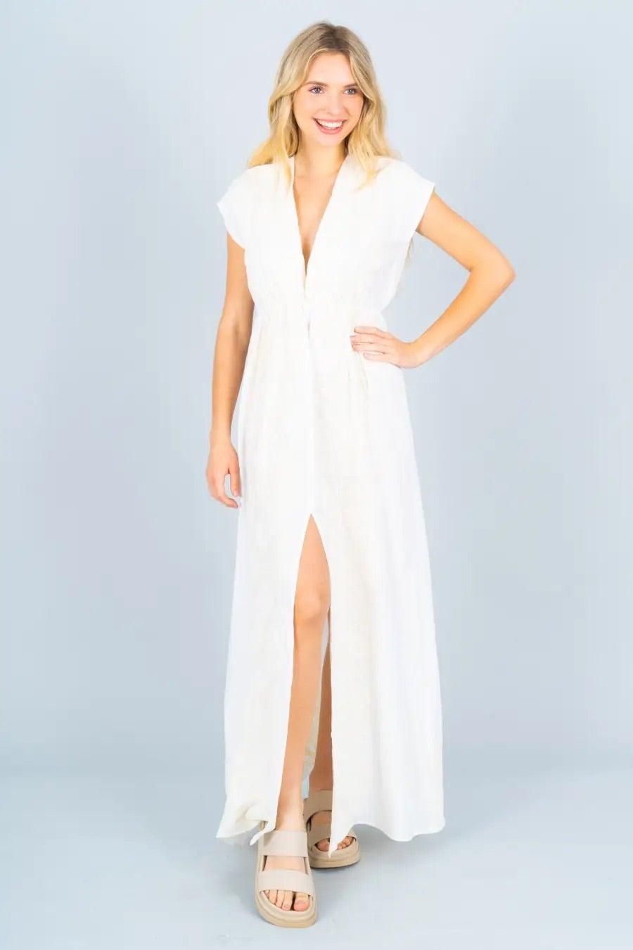 Embroidered Maxi Dress with Split - BTK COLLECTION