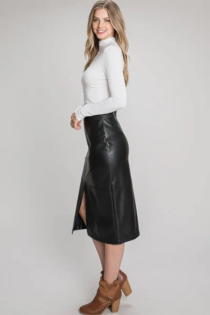 Faux Leather Midi Skirt - BTK COLLECTIONS