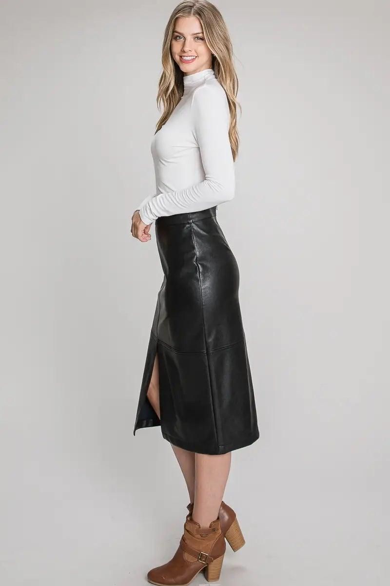 Faux Leather Midi Skirt - BTK COLLECTION