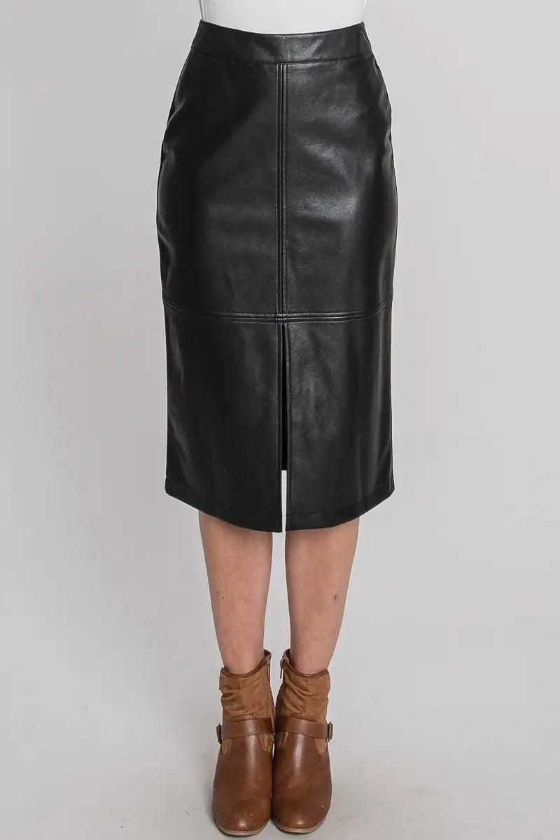 Faux Leather Midi Skirt - BTK COLLECTION