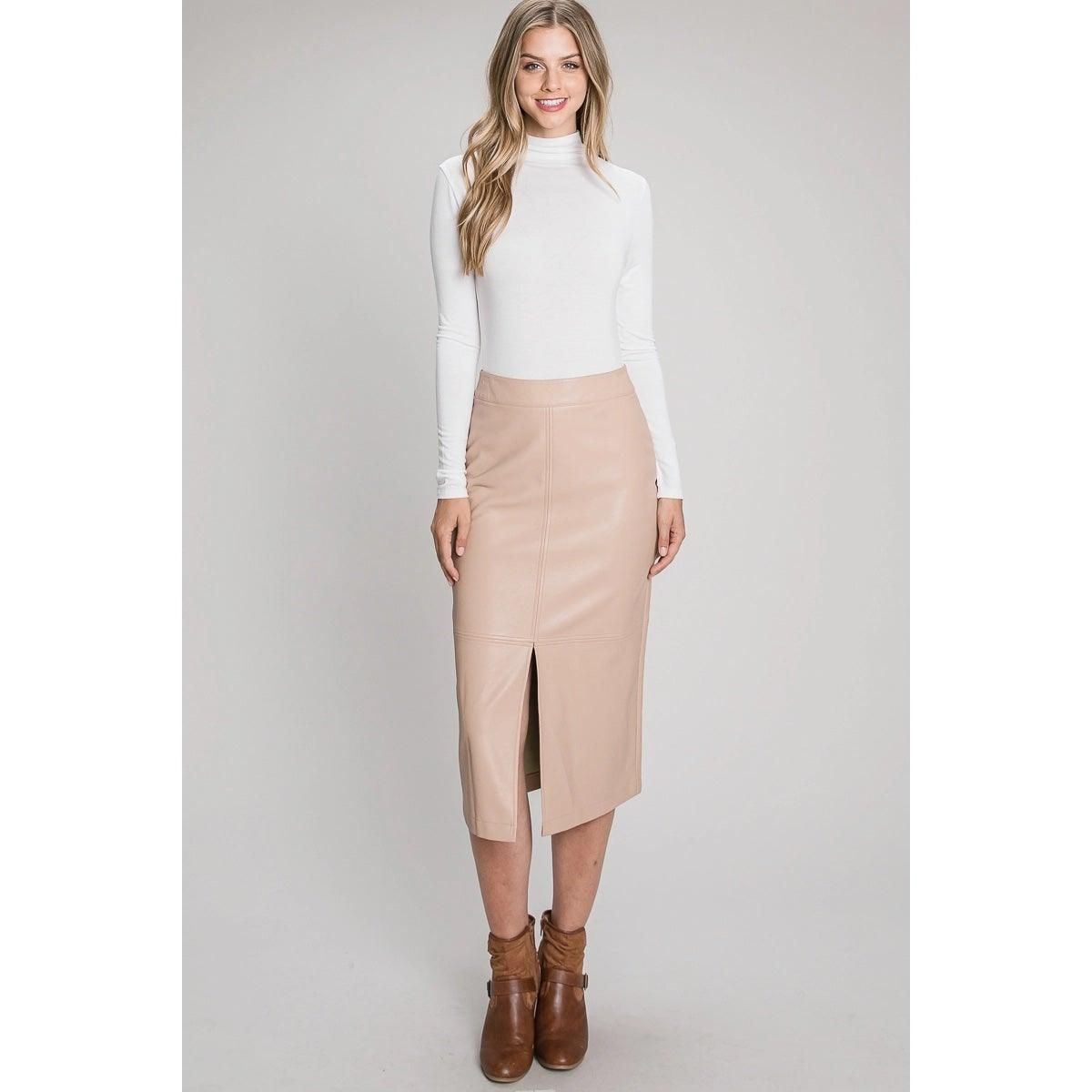 Faux Leather Midi Skirt - BTK COLLECTION