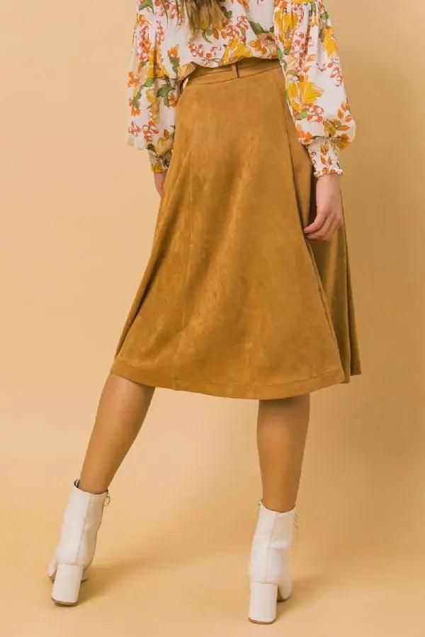 Faux Suede Midi Skirt - BTK COLLECTION