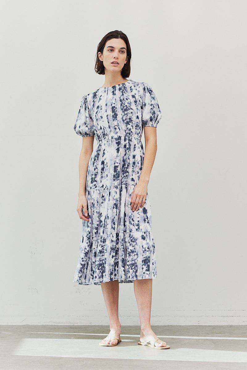 Floral Back Tie Puff Sleeve Dress - BTK COLLECTION