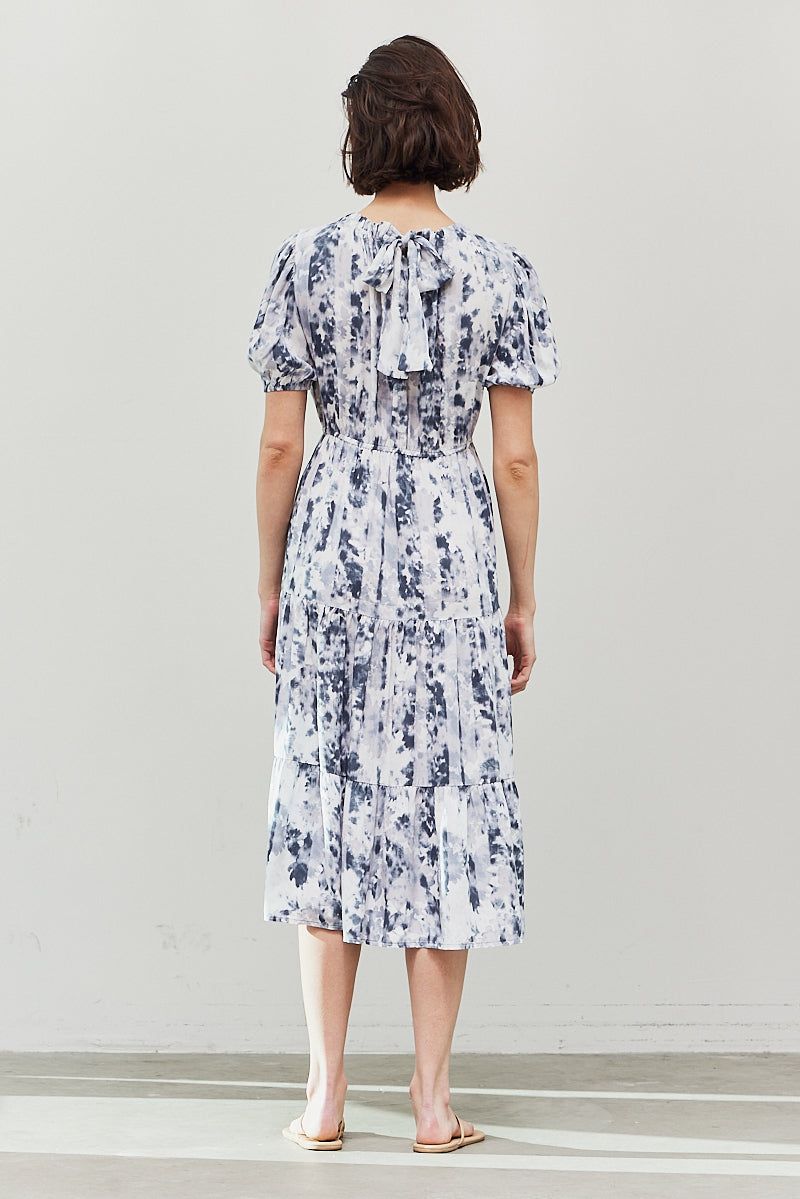 Floral Back Tie Puff Sleeve Dress - BTK COLLECTION