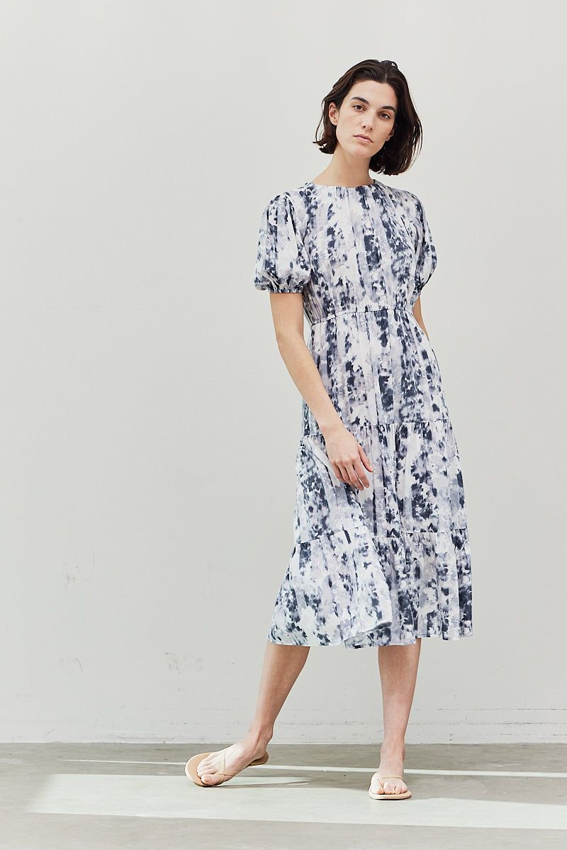 Floral Back Tie Puff Sleeve Dress - BTK COLLECTION