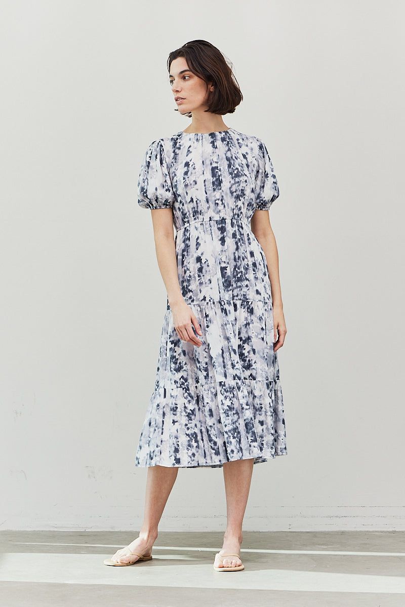 Floral Back Tie Puff Sleeve Dress - BTK COLLECTION