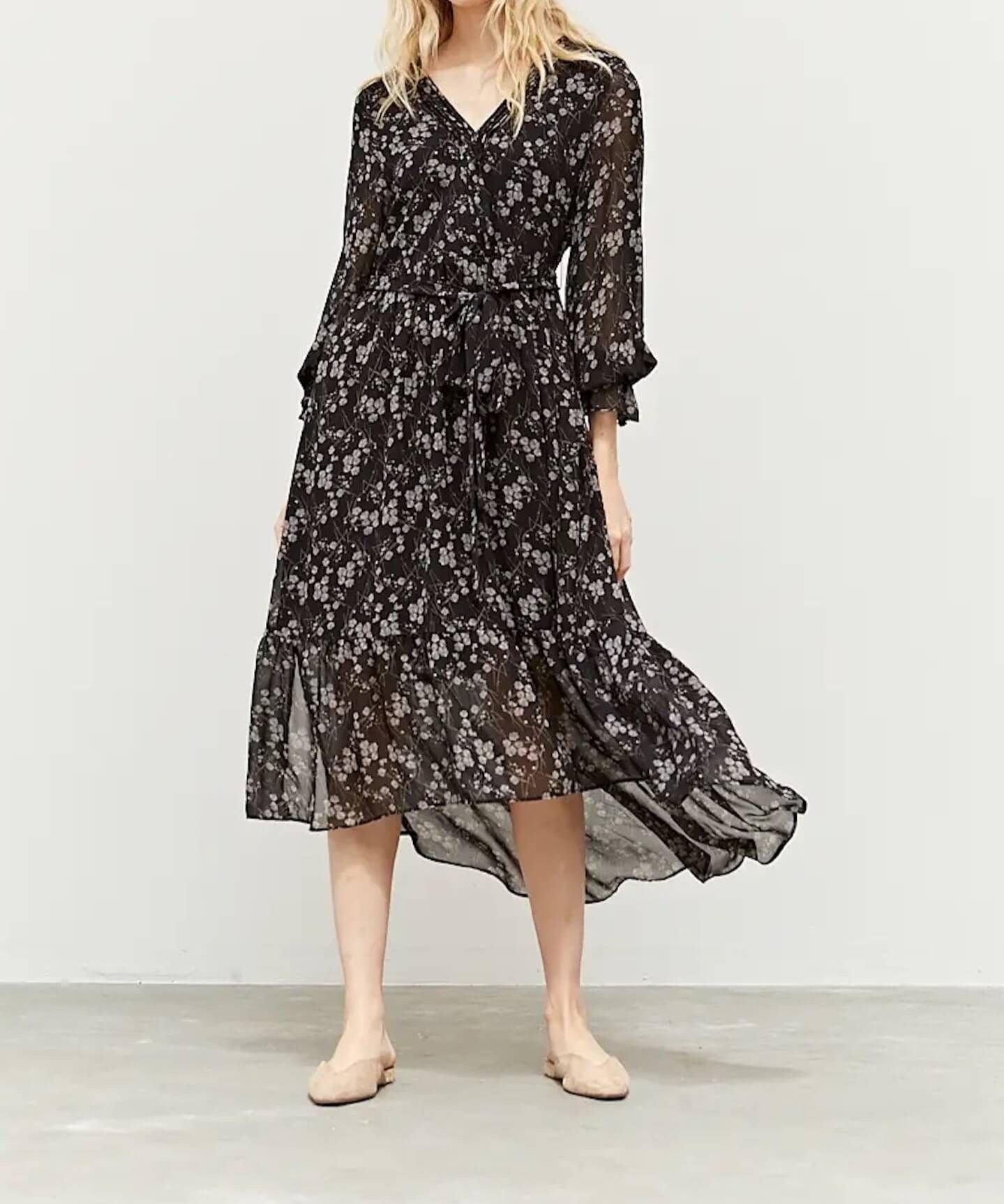 Floral Print Chiffon Dress - BTK COLLECTION