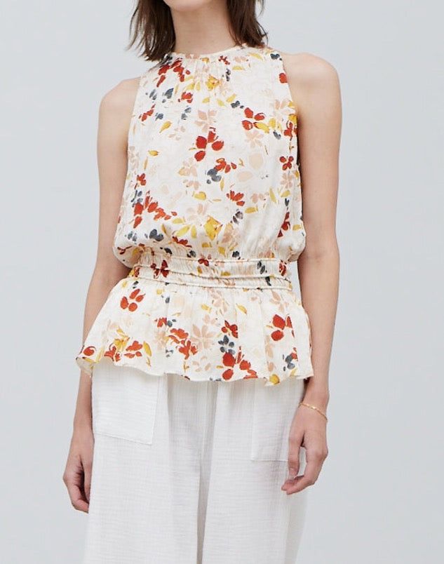 Floral Print Sleeveless Satin Top - BTK COLLECTION