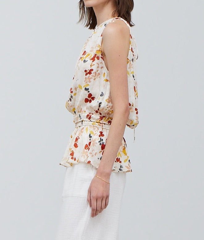 Floral Print Sleeveless Satin Top - BTK COLLECTION