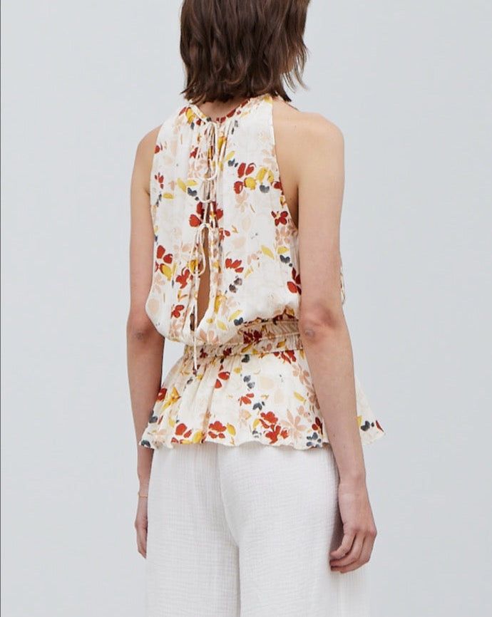 Floral Print Sleeveless Satin Top - BTK COLLECTION