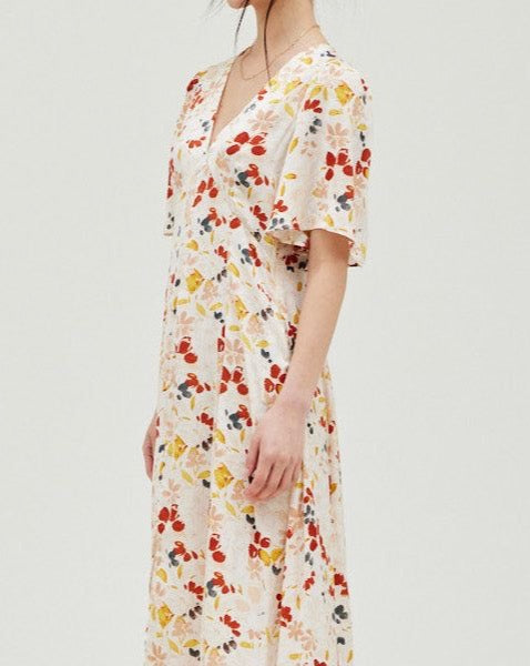 Floral Satin Print Midi Dress - BTK COLLECTION