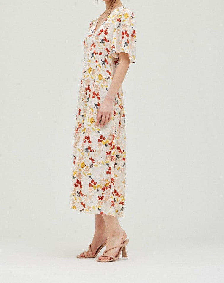 Floral Satin Print Midi Dress - BTK COLLECTION