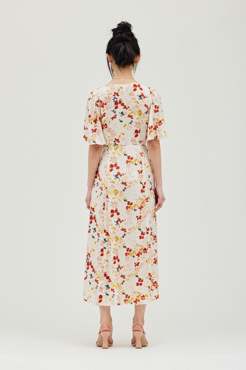 Floral Satin Print Midi Dress - BTK COLLECTION