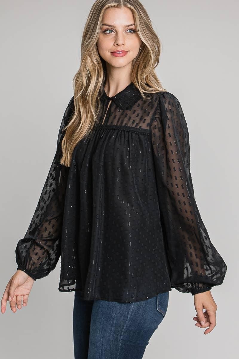 Geo Lurex Jacquard Blouse with Collar - BTK COLLECTION