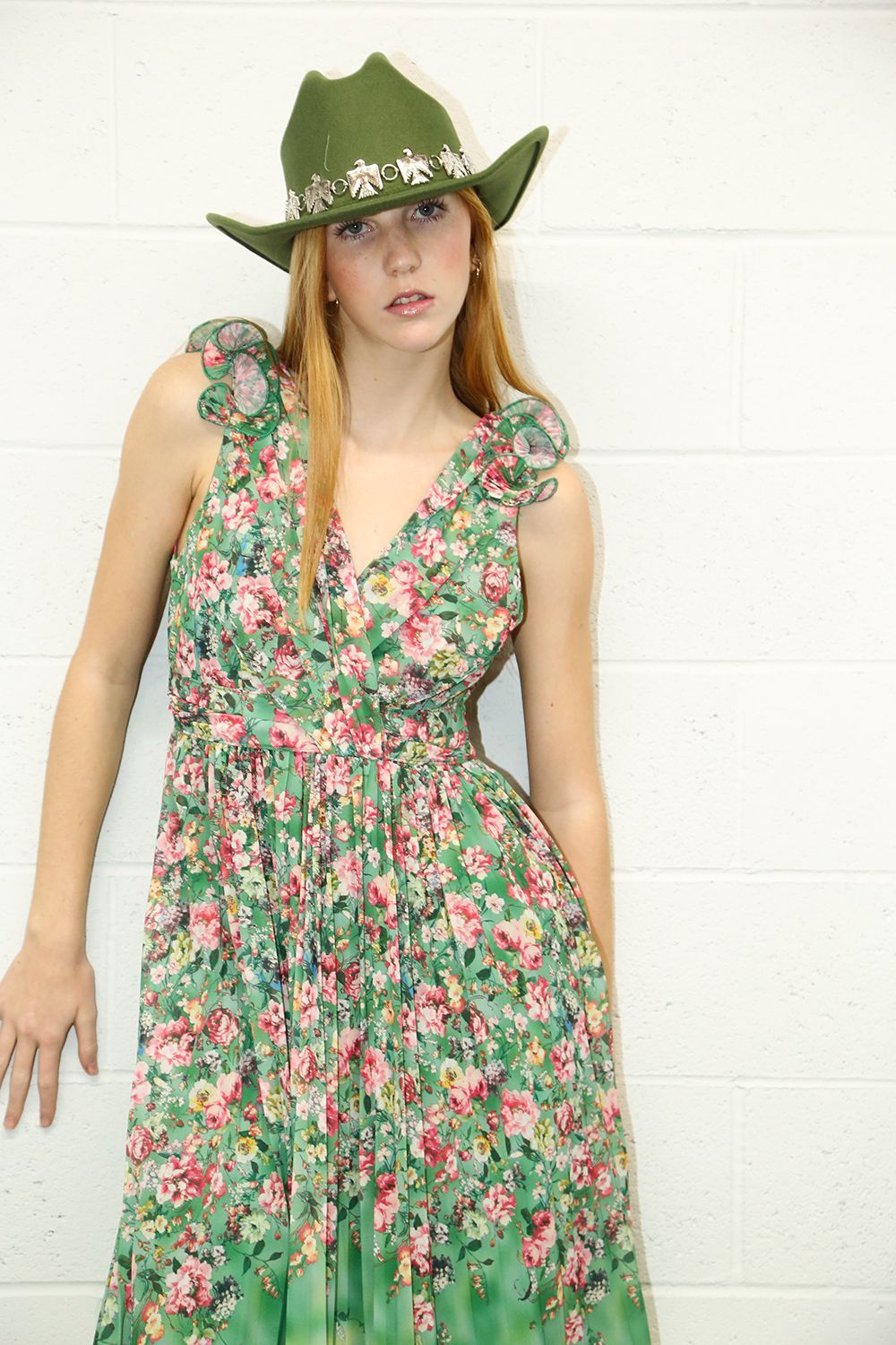 Green Floral Sleeveless Maxi Dress - BTK COLLECTION