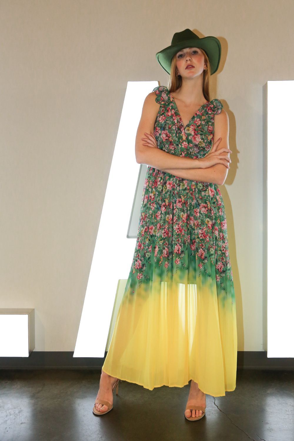 Green Floral Sleeveless Maxi Dress - BTK COLLECTION