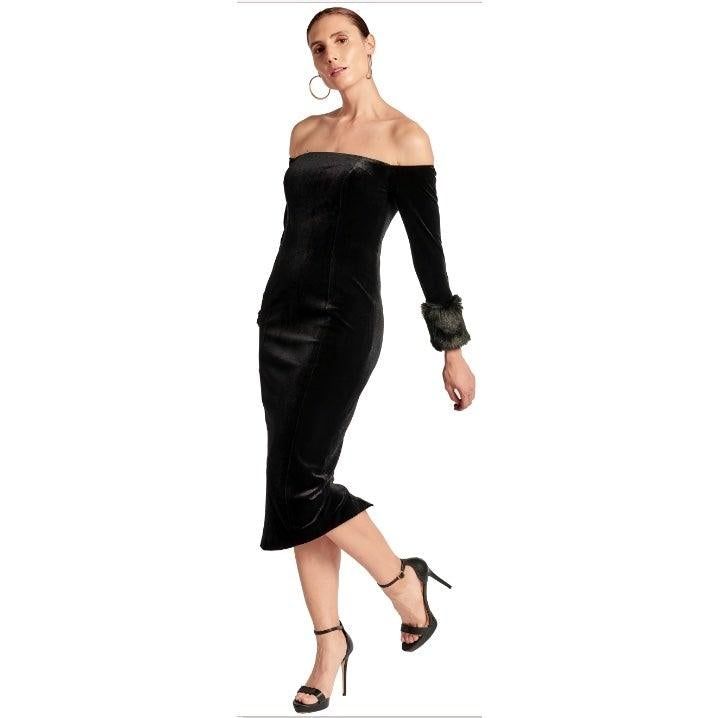 Joia Dress - Velvet off the shoulder long sleeve midi dress - BTK COLLECTION