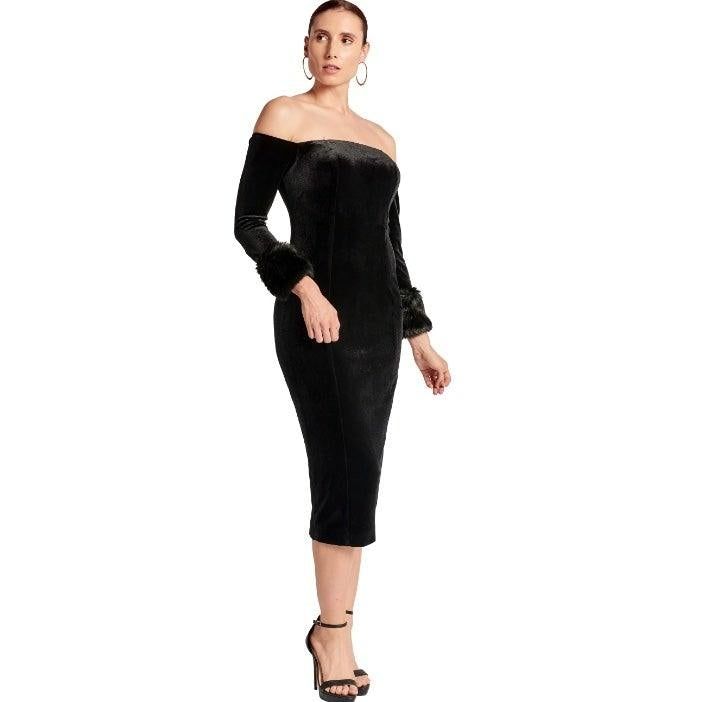 Joia Dress - Velvet off the shoulder long sleeve midi dress - BTK COLLECTION