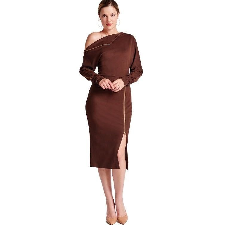 Josefa Asymmetric Dress - Long sleeve convertible midi dress - BTK COLLECTIONS